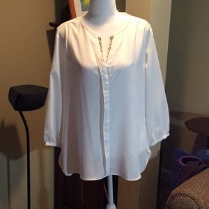 EUC Cream polyester blouse with bead detail